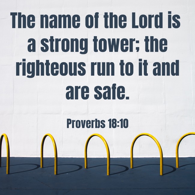  The name of the Lord is a strong tower; the righteous run to it and are safe.   - Proverbs 18:10 