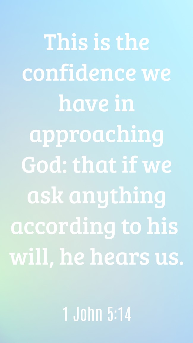 This is the confidence we have in approaching God: that if we ask anything according to his will, he hears us. - 1 John 5:14