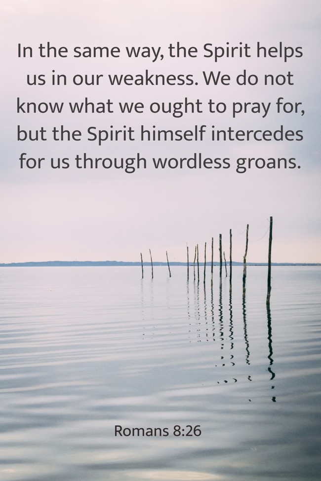 In the same way, the Spirit helps us in our weakness. We do not know what we ought to pray for, but the Spirit himself intercedes for us through wordless groans. - Romans 8:26