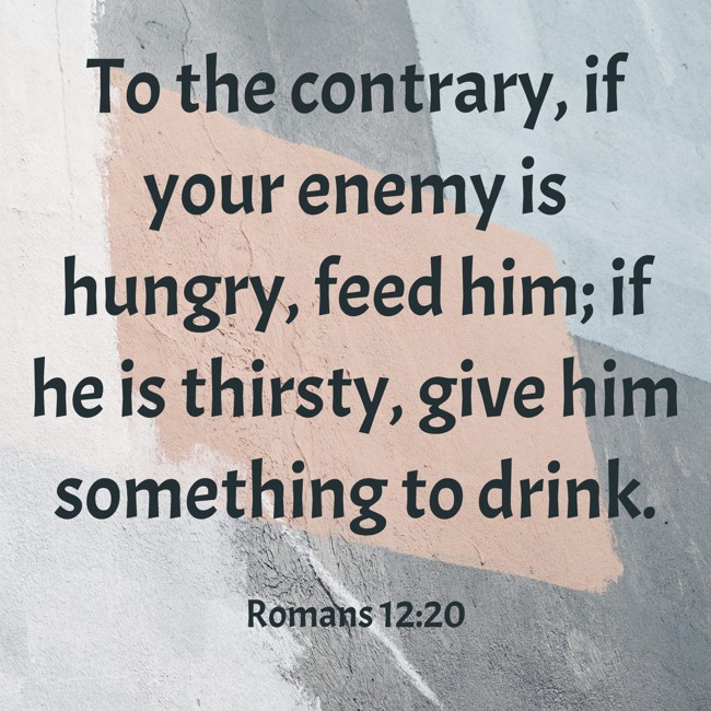  To the contrary, if your enemy is hungry, feed him; if he is thirsty, give him something to drink.   - Romans 12:20 