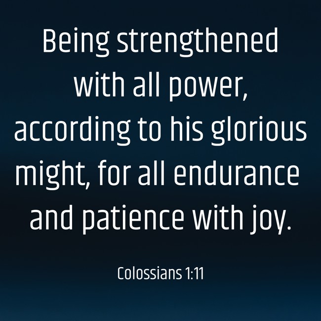 Being strengthened with all power, according to his glorious might, for all endurance and patience with joy. - Colossians 1:11