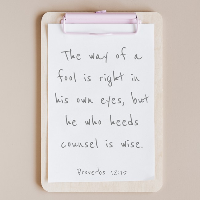 The way of a fool is right in his own eyes, but he who heeds counsel is wise. - Proverbs 12:15