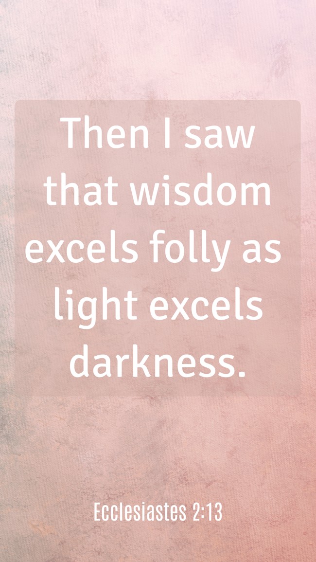 Then I saw that wisdom excels folly as light excels darkness. - Ecclesiastes 2:13