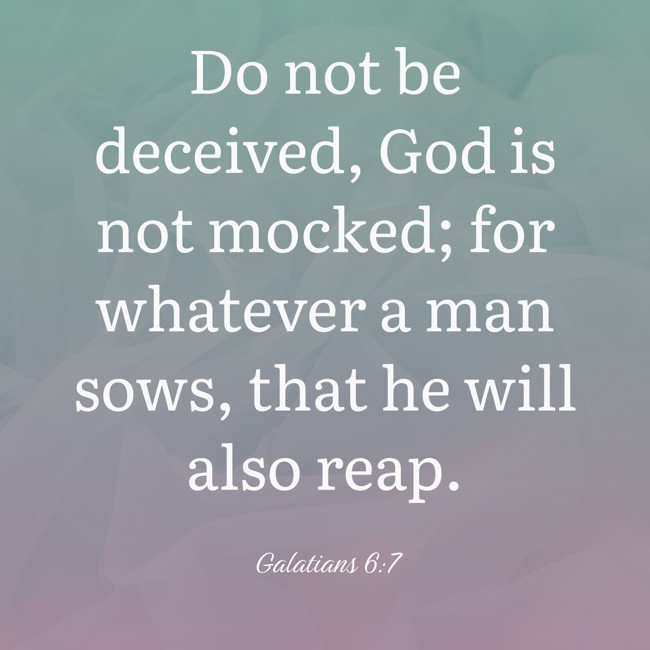 Do not be deceived, God is not mocked; for whatever a man sows, that he will also reap. - Galatians 6:7