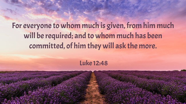 For everyone to whom much is given, from him much will be required; and to whom much has been committed, of him they will ask the more. - Luke 12:48