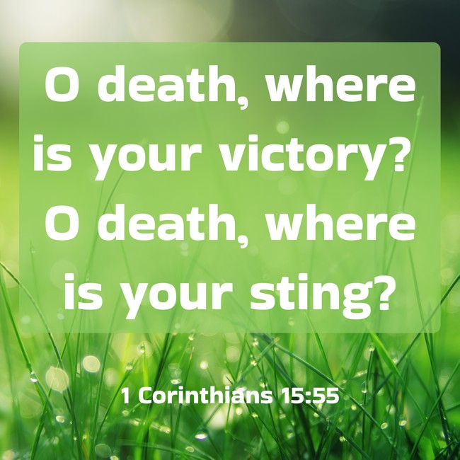 O death, where is your victory? O death, where is your sting? - 1 Corinthians 15:55