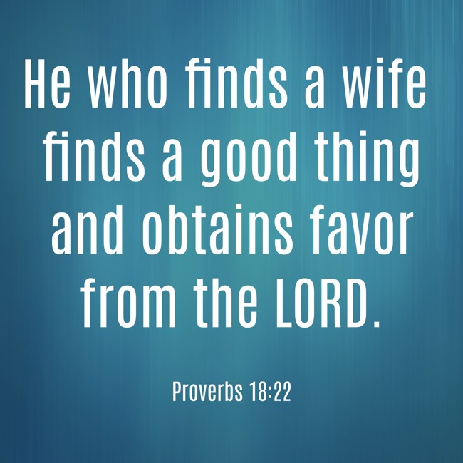 He who finds a wife finds a good thing and obtains favor from the LORD. - Proverbs 18:22