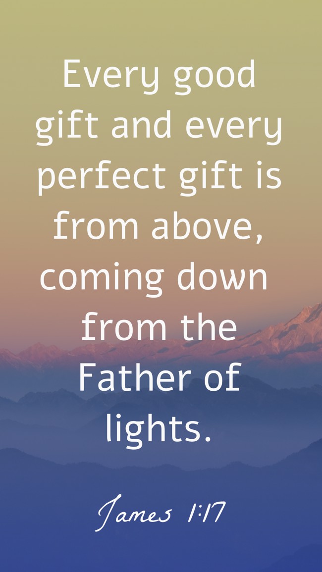 Every good gift and every perfect gift is from above, coming down from the Father of lights. - James 1:17