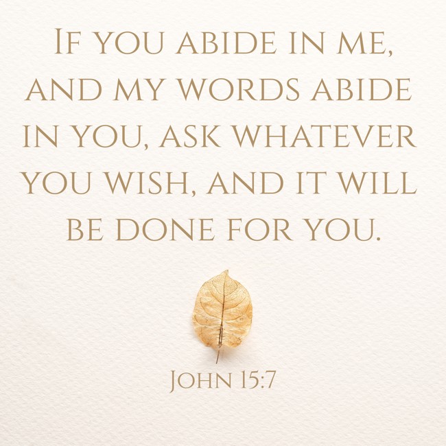 If you abide in me, and my words abide in you, ask whatever you wish, and it will be done for you. - John 15:7