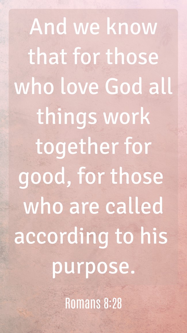 And we know that for those who love God all things work together for good, for those who are called according to his purpose. - Romans 8:28