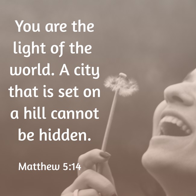  You are the light of the world. A city that is set on a hill cannot be hidden.   - Matthew 5:14 