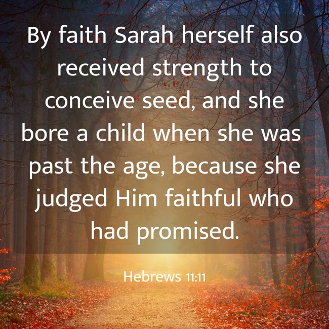  By faith Sarah herself also received strength to conceive seed, and she bore a child when she was past the age, because she judged Him faithful who had promised.   - Hebrews 11:11 