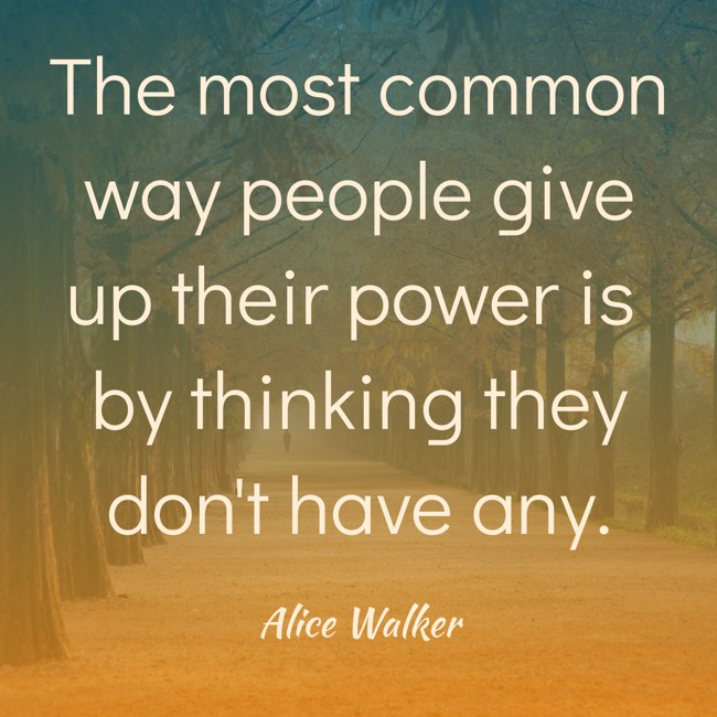  The most common way people give up their power is by thinking they don't have any.   - Alice Walker 