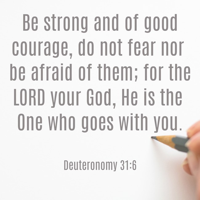 Be strong and of good courage, do not fear nor be afraid of them; for the LORD your God, He is the One who goes with you. - Deuteronomy 31:6