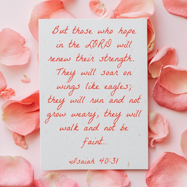 But those who hope in the LORD will renew their strength. They will soar on wings like eagles; they will run and not grow weary, they will walk and not be faint. - Isaiah 40:31