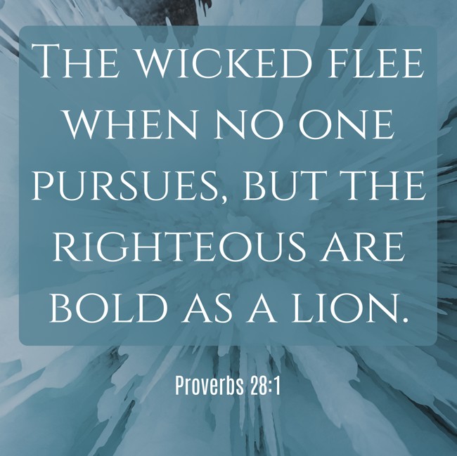The wicked flee when no one pursues, but the righteous are bold as a lion. - Proverbs 28:1