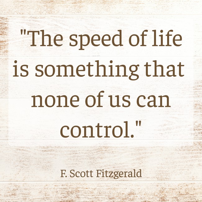 The speed of life is something that none of us can control. - F. Scott Fitzgerald