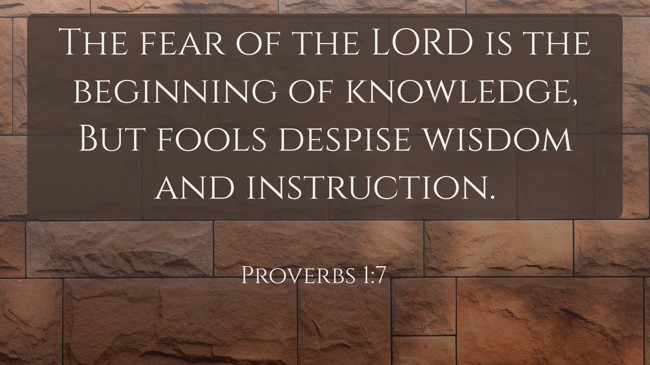 The fear of the LORD is the beginning of knowledge, But fools despise wisdom and instruction. - Proverbs 1:7
