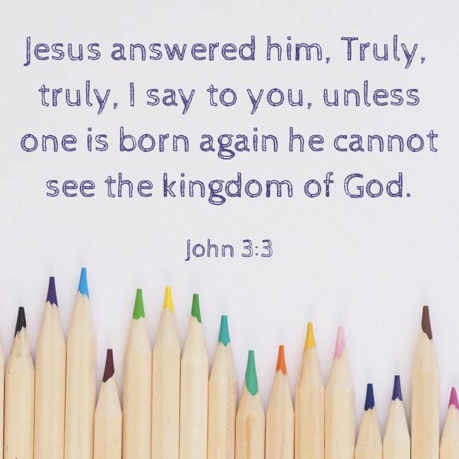 Jesus answered him, Truly, truly, I say to you, unless one is born again he cannot see the kingdom of God. - John 3:3