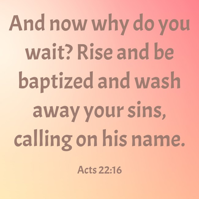 And now why do you wait? Rise and be baptized and wash away your sins, calling on his name. - Acts 22:16