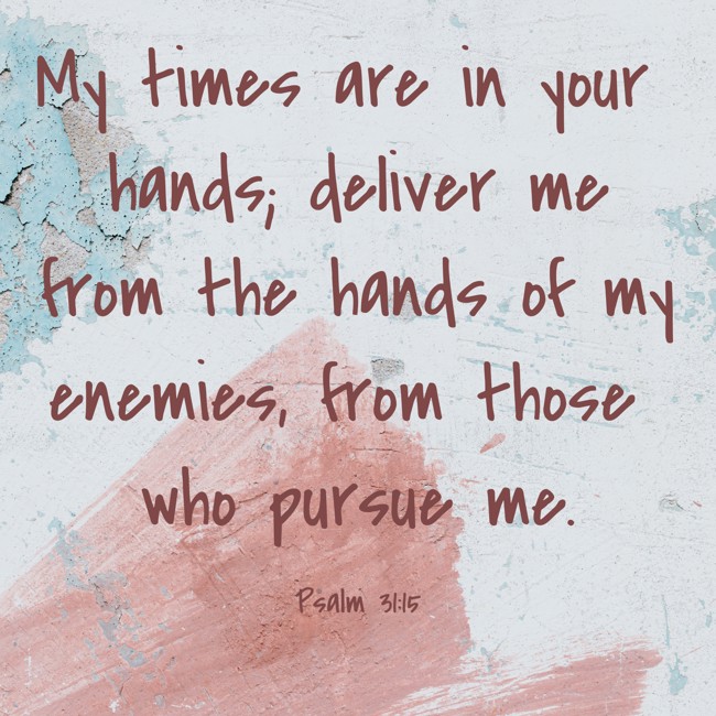My times are in your hands; deliver me from the hands of my enemies, from those who pursue me. - Psalm 31:15
