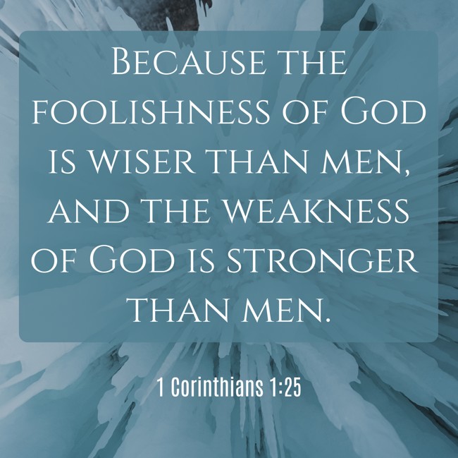  Because the foolishness of God is wiser than men, and the weakness of God is stronger than men.   - 1 Corinthians 1:25 