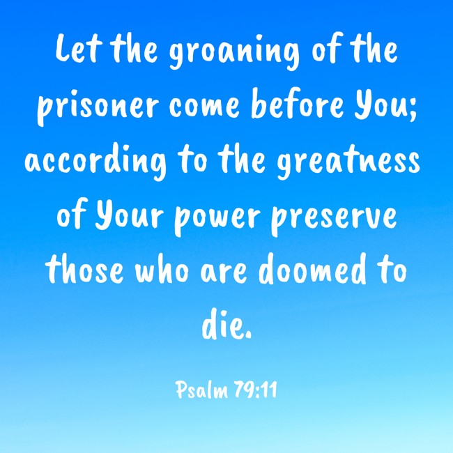  Let the groaning of the prisoner come before You; according to the greatness of Your power preserve those who are doomed to die.   - Psalm 79:11 