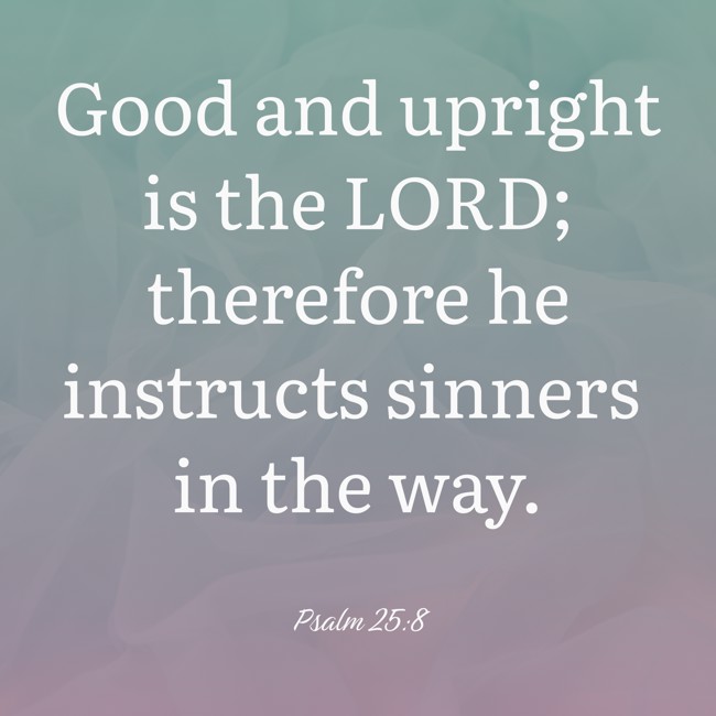 Good and upright is the LORD; therefore he instructs sinners in the way. - Psalm 25:8