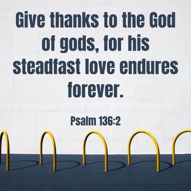 Give thanks to the God of gods, for his steadfast love endures forever. - Psalm 136:2