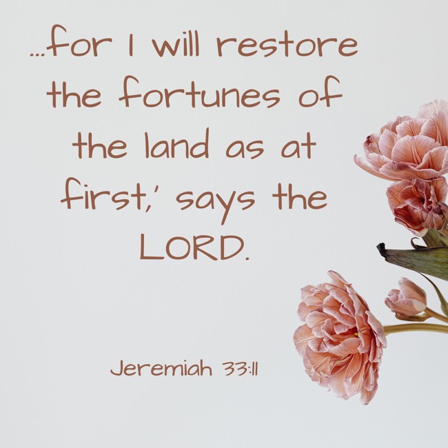...for I will restore the fortunes of the land as at first,' says the LORD. - Jeremiah 33:11