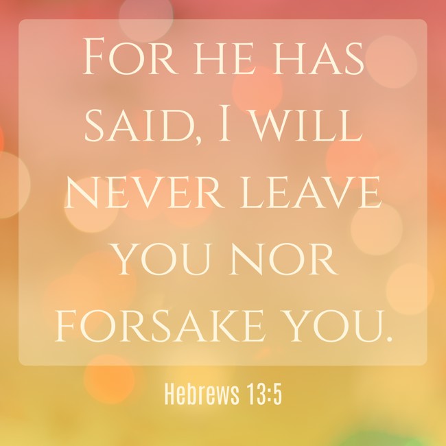  For he has said, I will never leave you nor forsake you.   - Hebrews 13:5 
