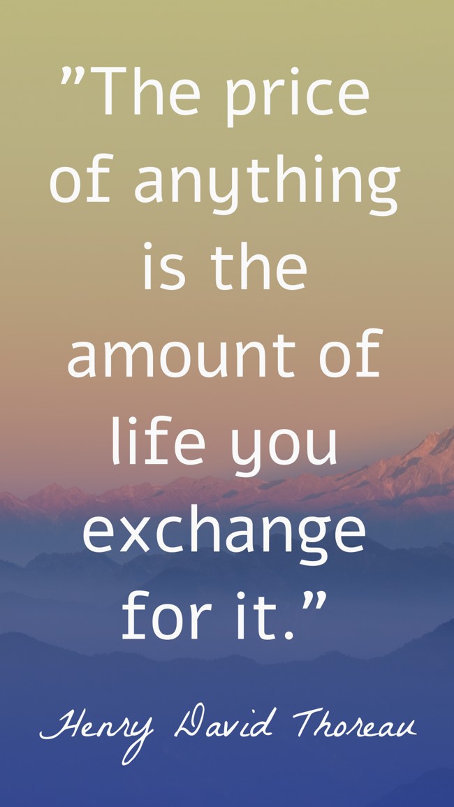  The price of anything is the amount of life you exchange for it.   - Henry David Thoreau 