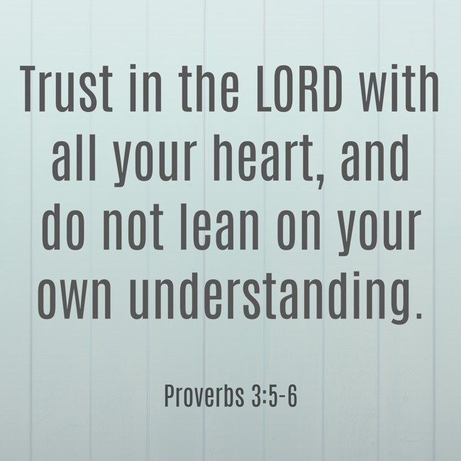 Trust in the LORD with all your heart, and do not lean on your own understanding. - Proverbs 3:5-6