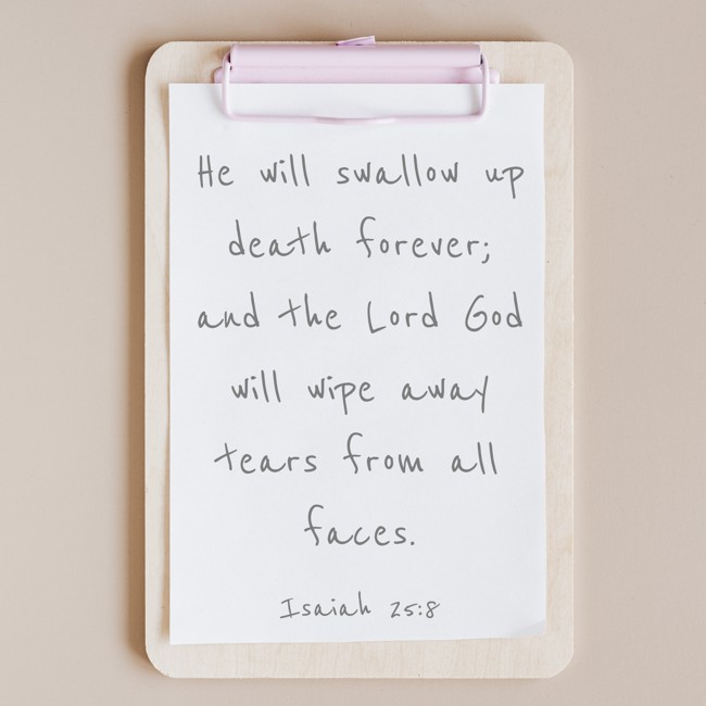 He will swallow up death forever; and the Lord God will wipe away tears from all faces. - Isaiah 25:8
