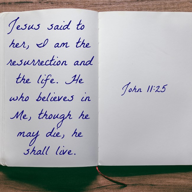 Jesus said to her, I am the resurrection and the life. He who believes in Me, though he may die, he shall live. - John 11:25