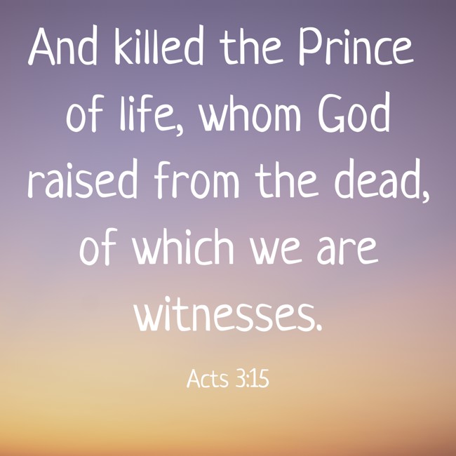 And killed the Prince of life, whom God raised from the dead, of which we are witnesses. - Acts 3:15