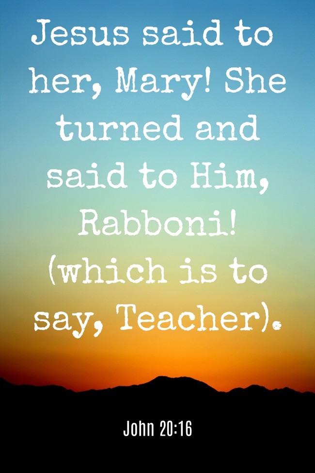 Jesus said to her, Mary! She turned and said to Him, Rabboni! (which is to say, Teacher). - John 20:16