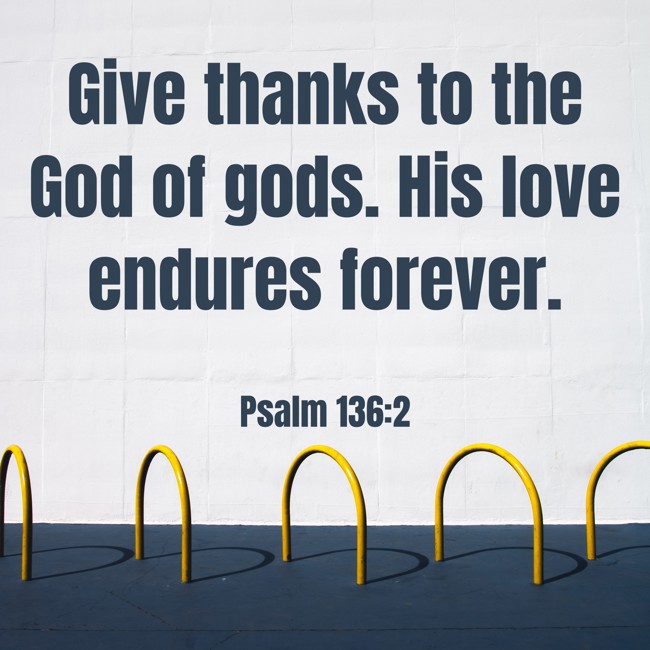 Give thanks to the God of gods. His love endures forever. - Psalm 136:2