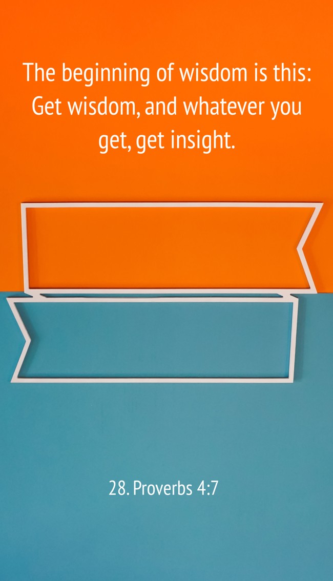 The beginning of wisdom is this: Get wisdom, and whatever you get, get insight. - 28. Proverbs 4:7