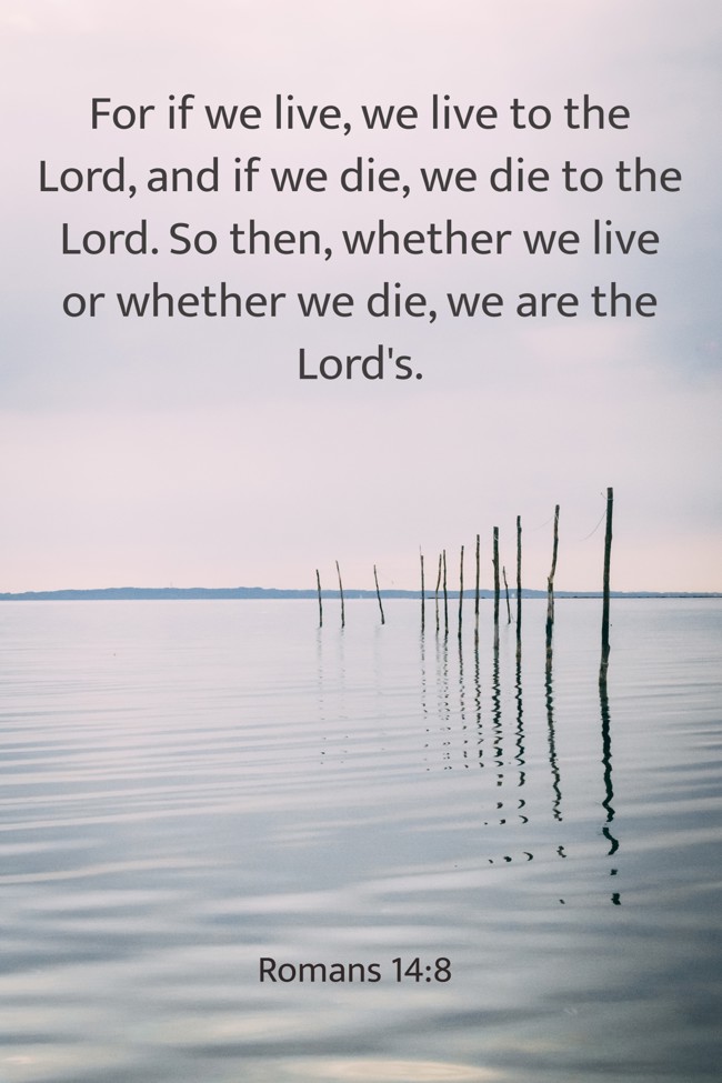 For if we live, we live to the Lord, and if we die, we die to the Lord. So then, whether we live or whether we die, we are the Lord's. - Romans 14:8
