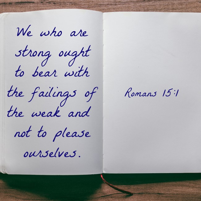 We who are strong ought to bear with the failings of the weak and not to please ourselves. - Romans 15:1