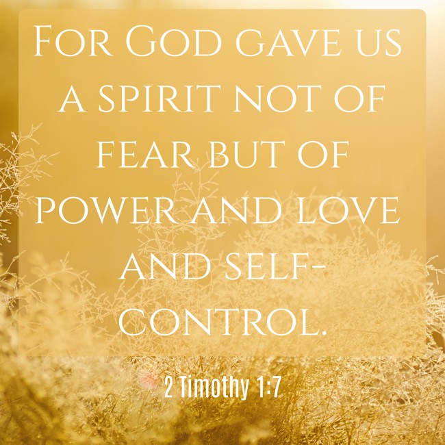 For God gave us a spirit not of fear but of power and love and self-control. - 2 Timothy 1:7