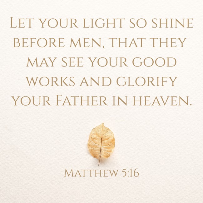 Let your light so shine before men, that they may see your good works and glorify your Father in heaven. - Matthew 5:16