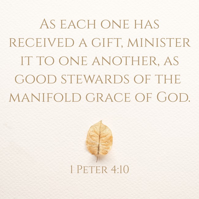 As each one has received a gift, minister it to one another, as good stewards of the manifold grace of God. - 1 Peter 4:10