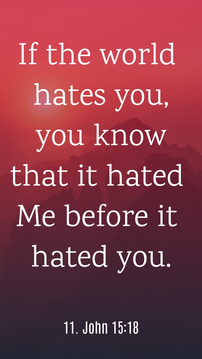 If the world hates you, you know that it hated Me before it hated you. - 11. John 15:18