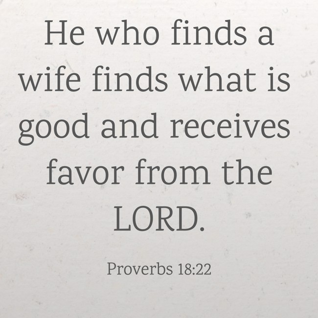 He who finds a wife finds what is good and receives favor from the LORD. - Proverbs 18:22