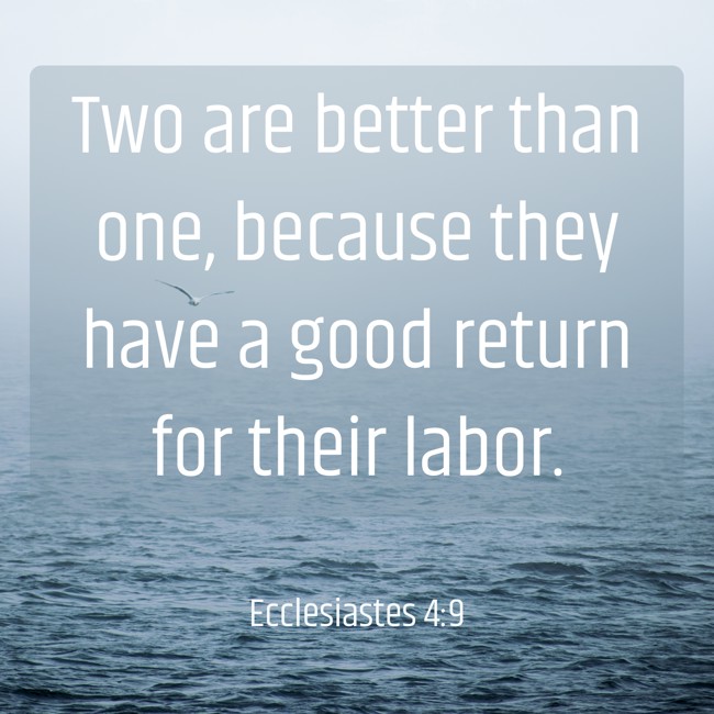 Two are better than one, because they have a good return for their labor. - Ecclesiastes 4:9