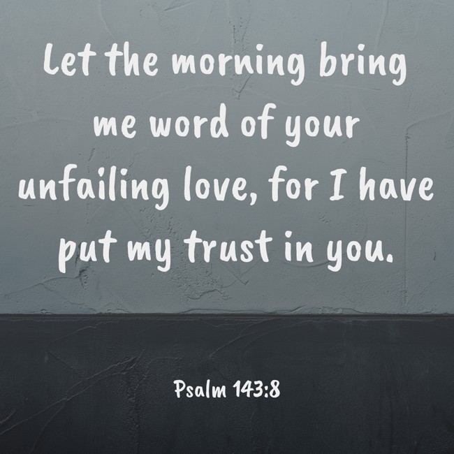 Let the morning bring me word of your unfailing love, for I have put my trust in you. - Psalm 143:8