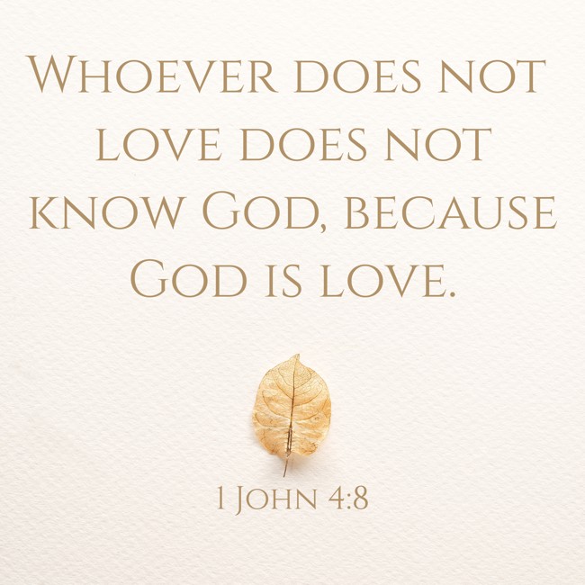 Whoever does not love does not know God, because God is love. - 1 John 4:8