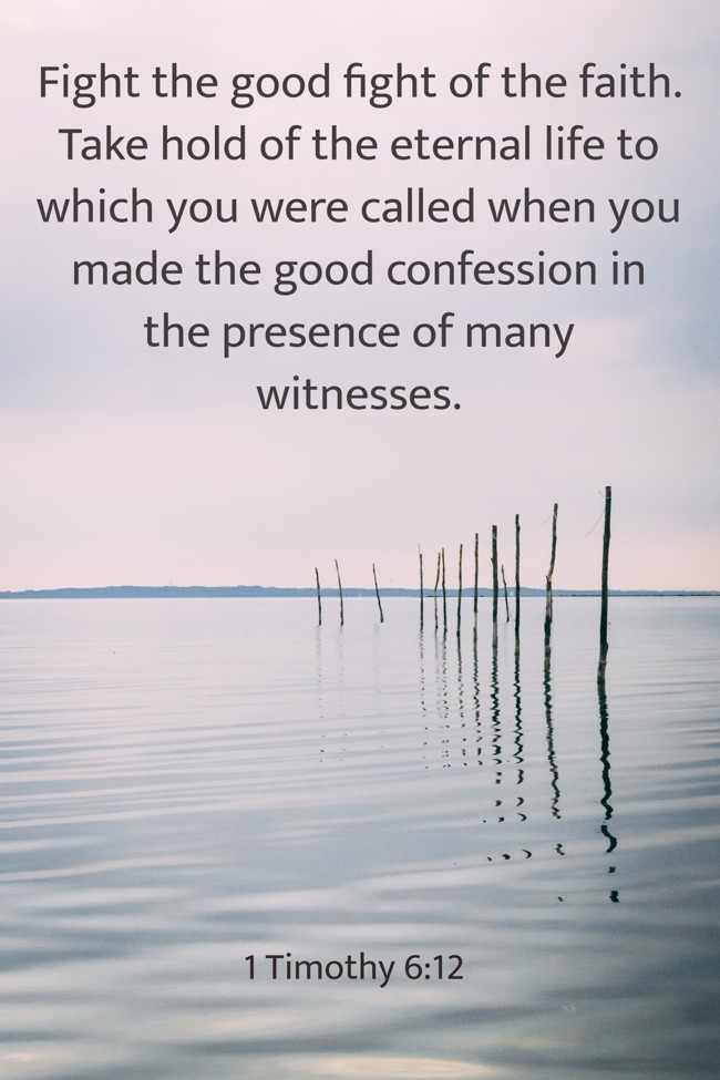  Fight the good fight of the faith. Take hold of the eternal life to which you were called when you made the good confession in the presence of many witnesses.   - 1 Timothy 6:12 